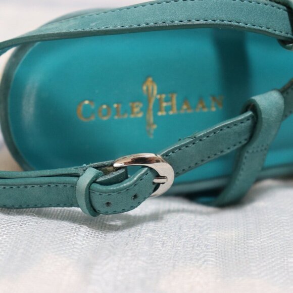 Cole Haan Teal Leather Strappy Espadrille Wedge Sandals Women’s 8.5 B - Picture 4 of 8